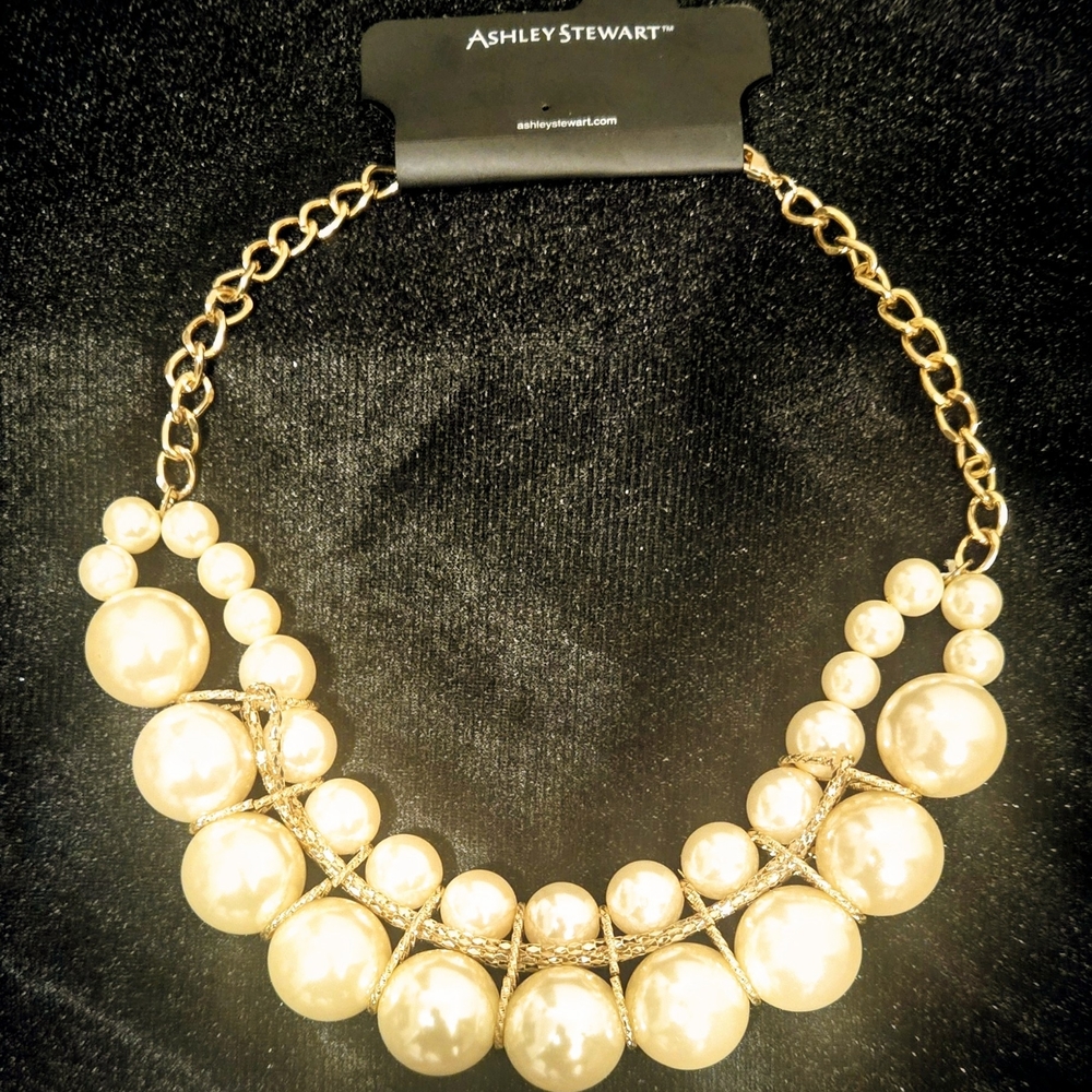 Ashley Stewart Gold Pearl Necklace